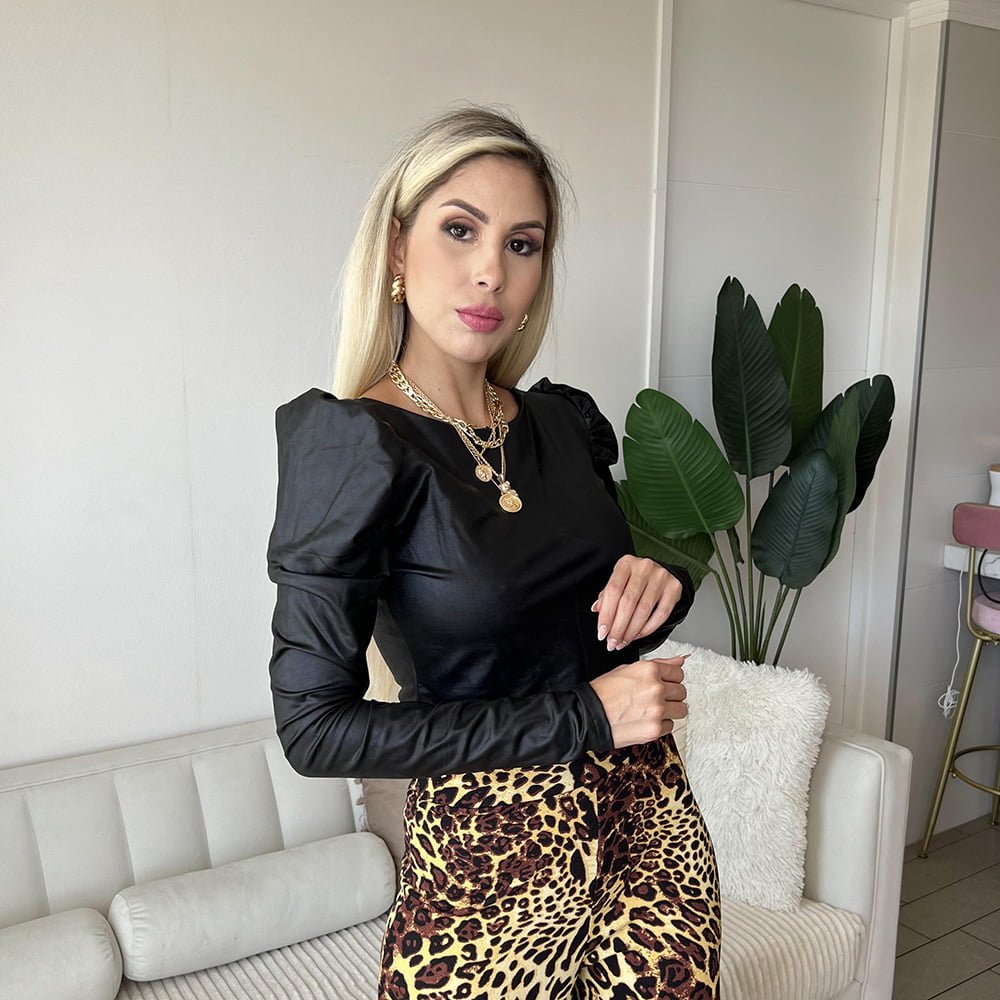 Polera Lia Eco Cuero Manga Princesa