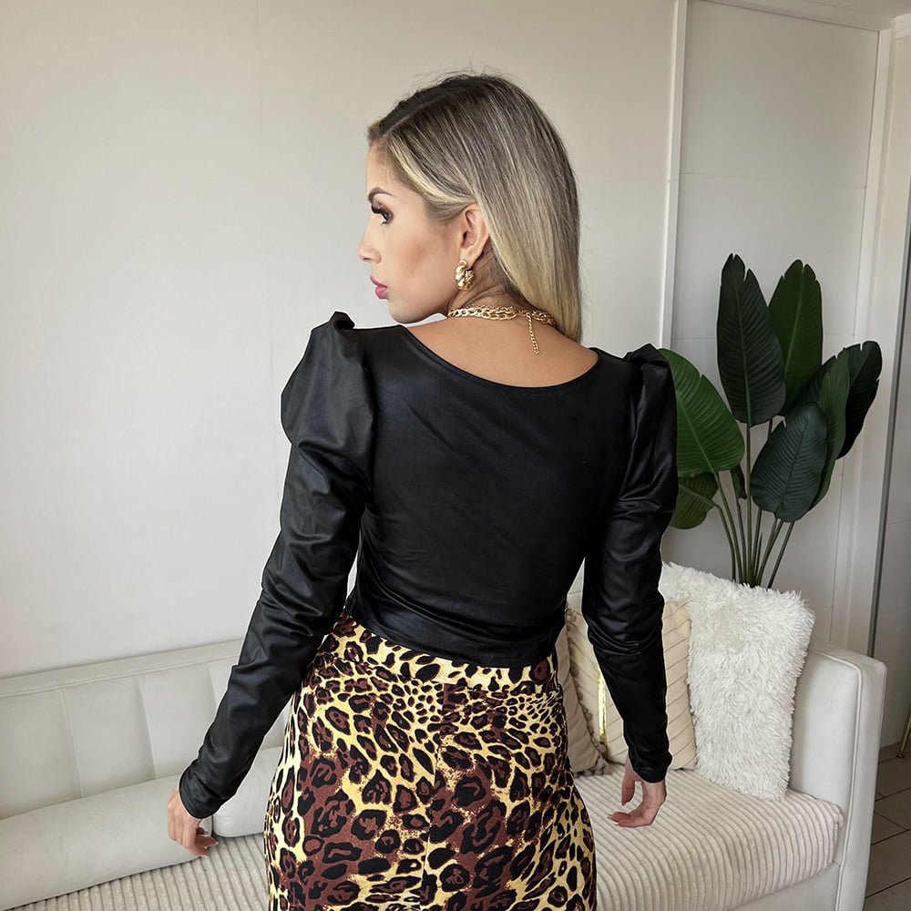 Polera Lia Eco Cuero Manga Princesa