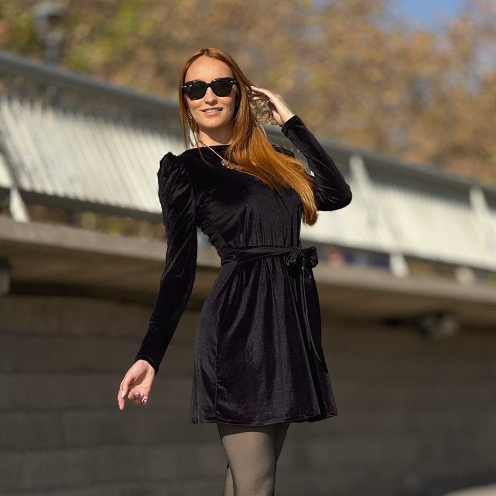 Vestido Bilma Terciopelo Lazos